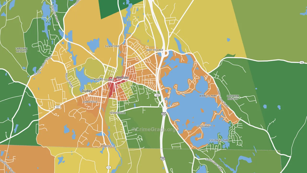 Webster, MA Map of Theft Rates