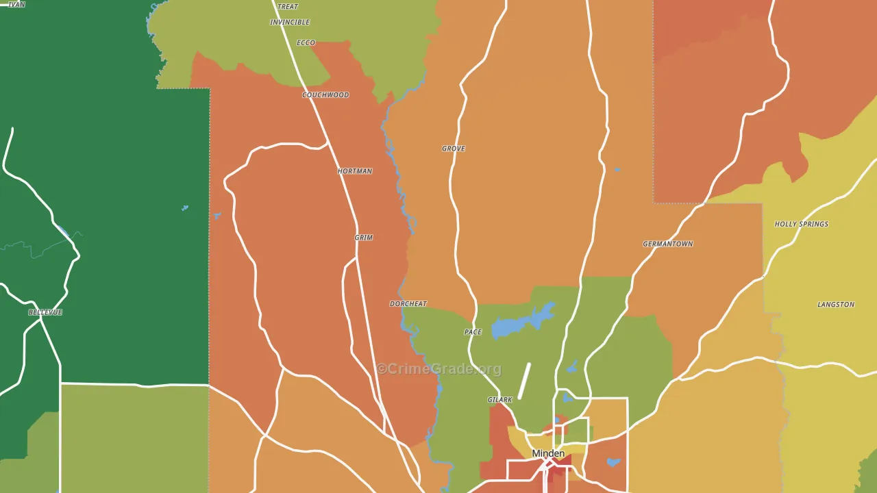 Webster Parish, LA Map of Theft Rates