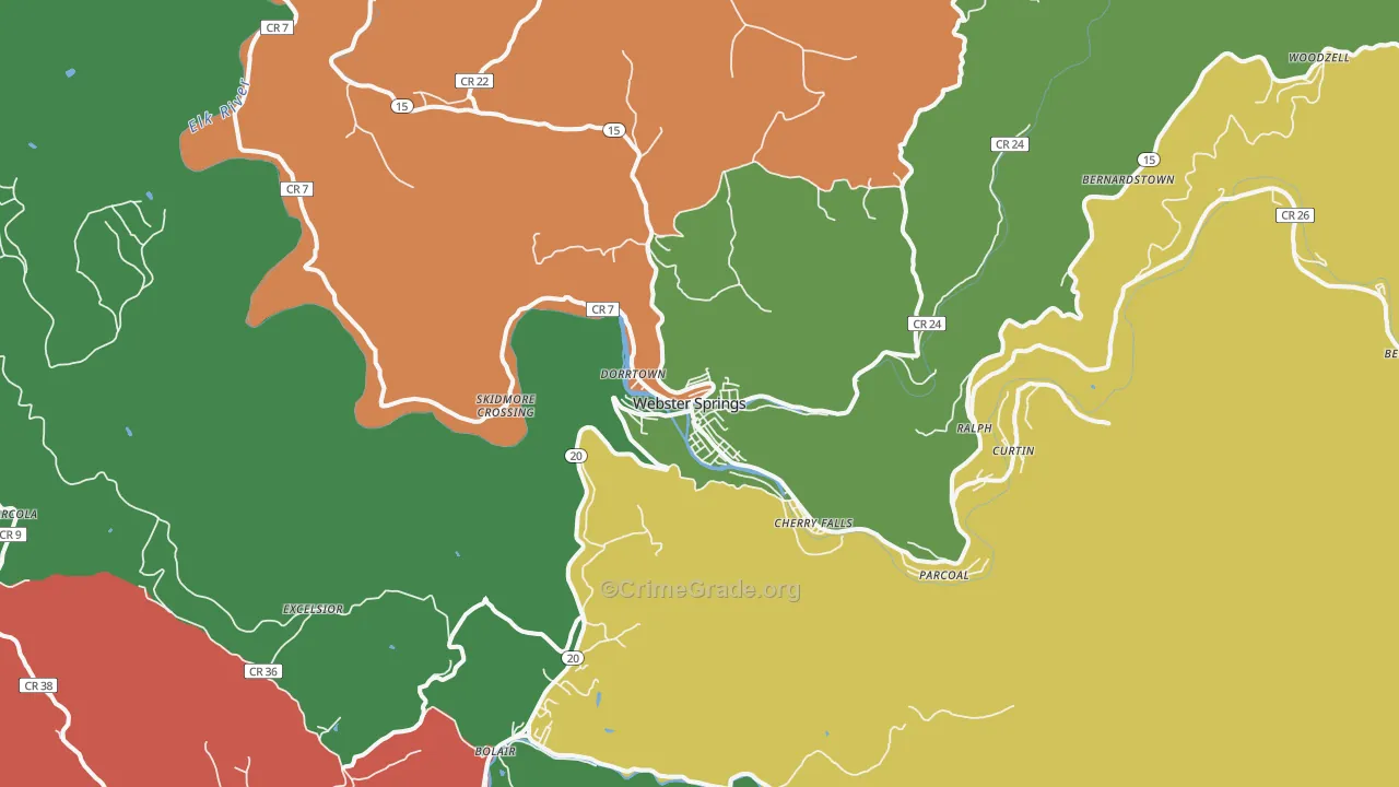 Webster Springs, WV Map of Theft Rates