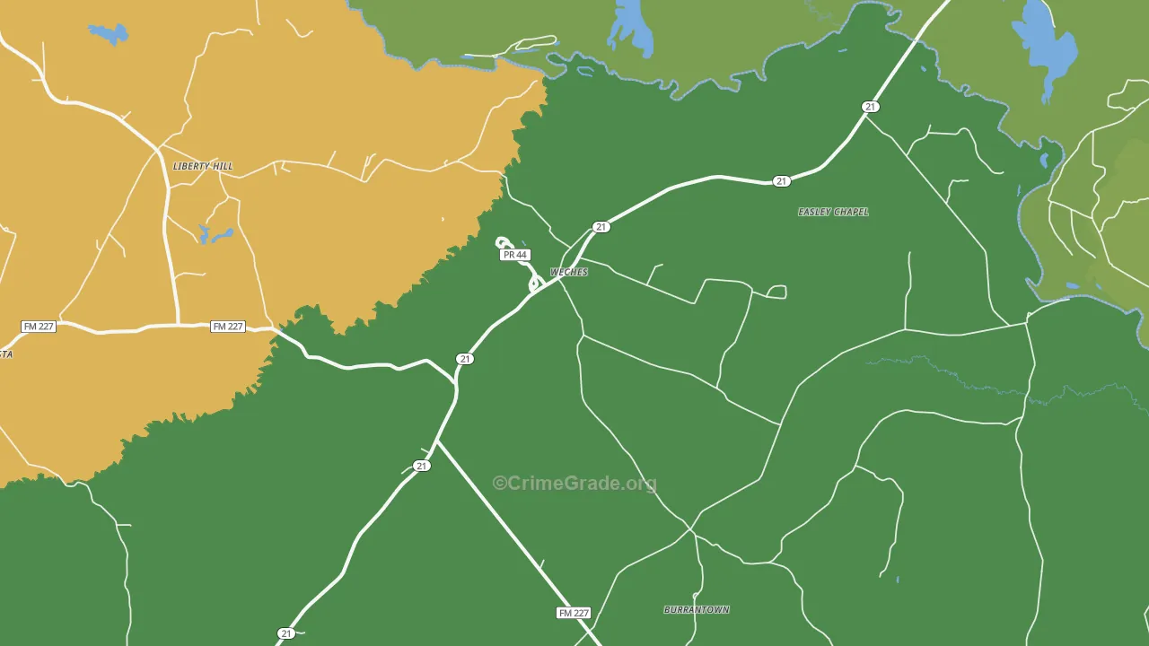 Weches, TX Map of Theft Rates