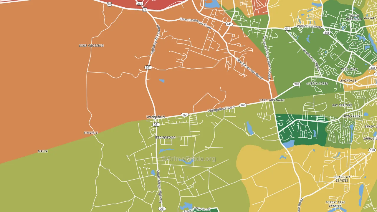 Wedgefield, SC Map of Theft Rates