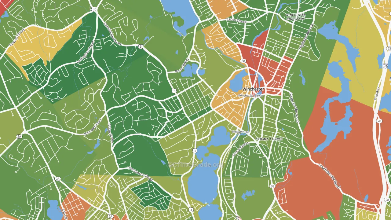 Wedgemere Historic District, Winchester, MA Map of Theft Rates
