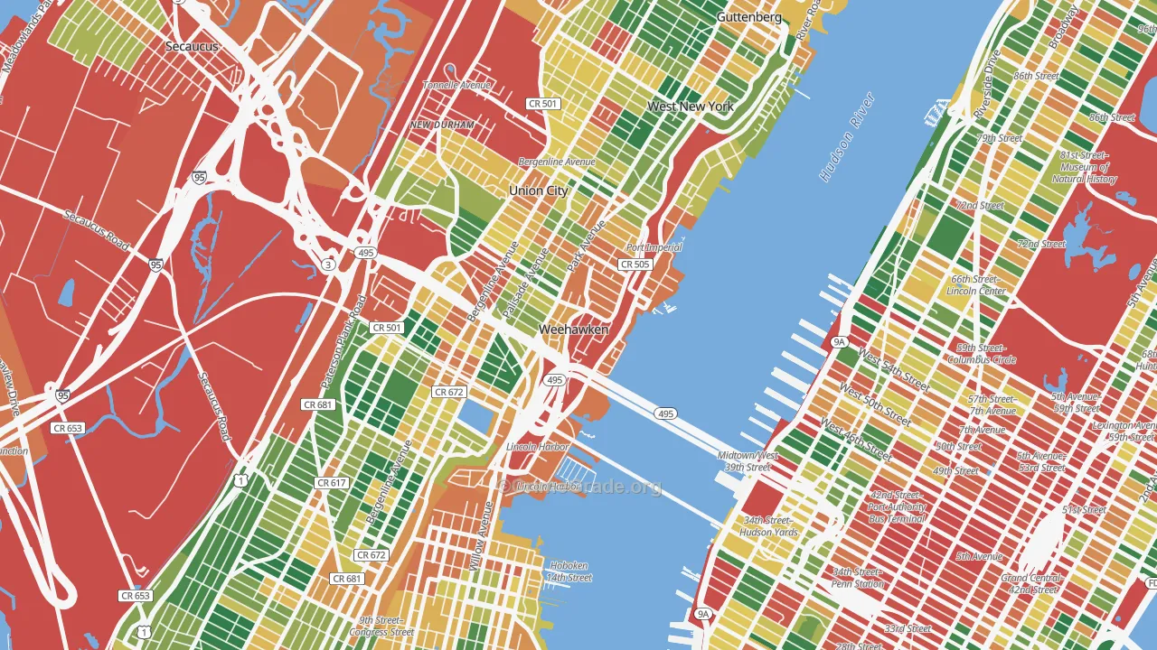 Weehawken, NJ Map of Theft Rates