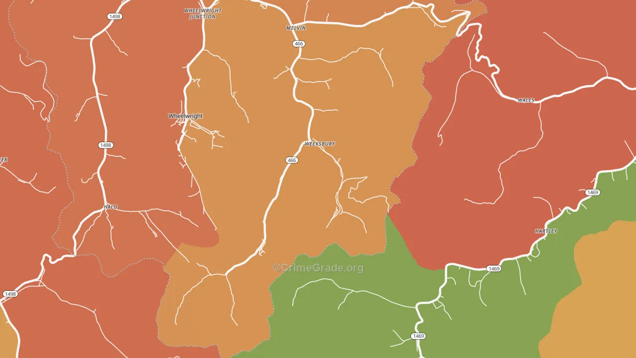 Weeksbury, KY Map of Theft Rates