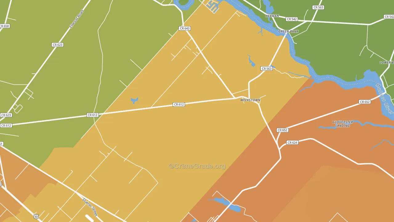 Weekstown, NJ Map of Theft Rates