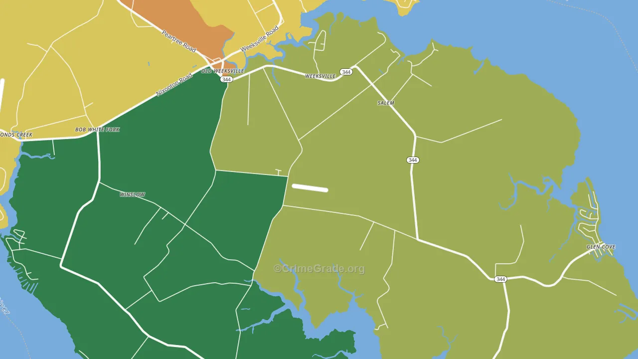 Weeksville, NC Map of Theft Rates