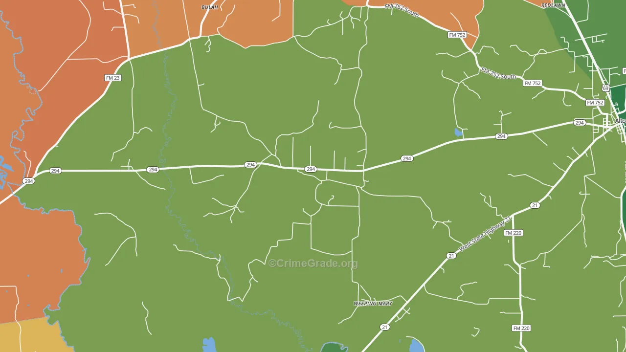 Weeping Mary, TX Map of Theft Rates