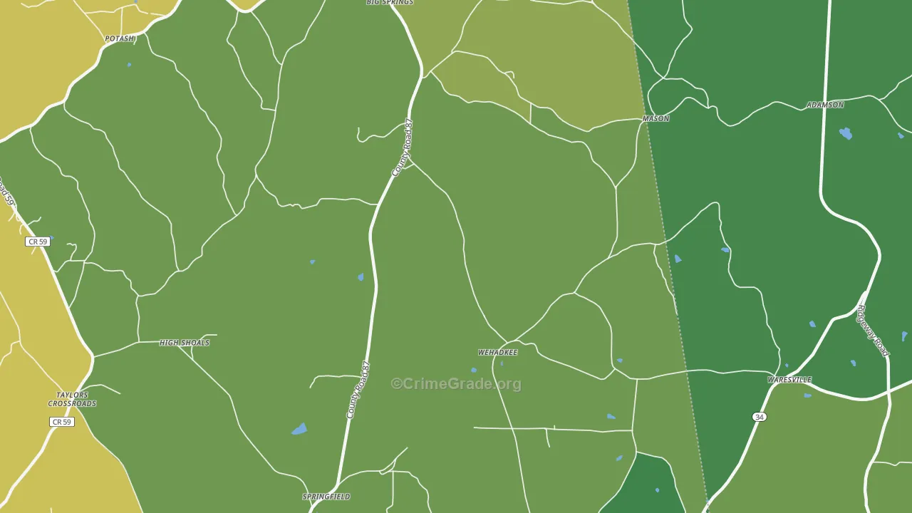 Wehadkee, AL Map of Theft Rates