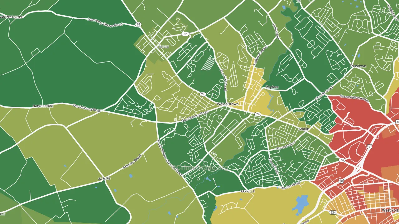 Weigelstown, PA Map of Theft Rates
