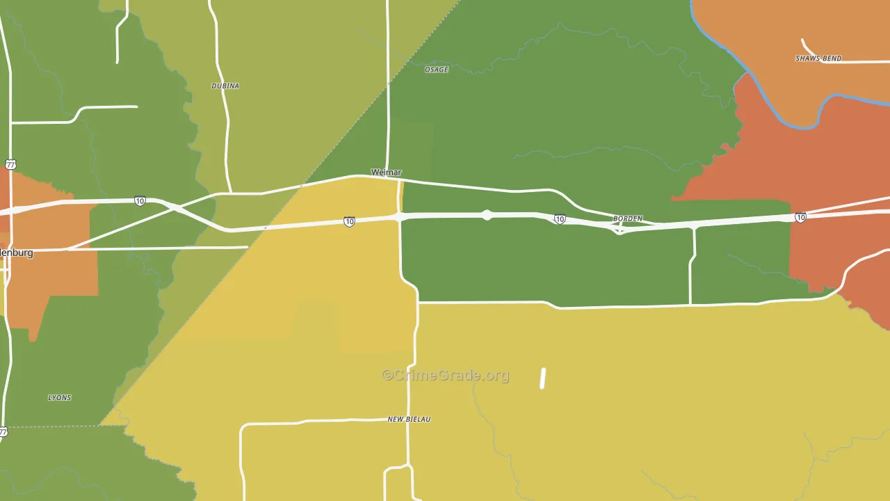 Weimar, TX Map of Theft Rates