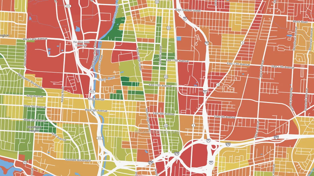 Weinland Park, Columbus, OH Map of Theft Rates
