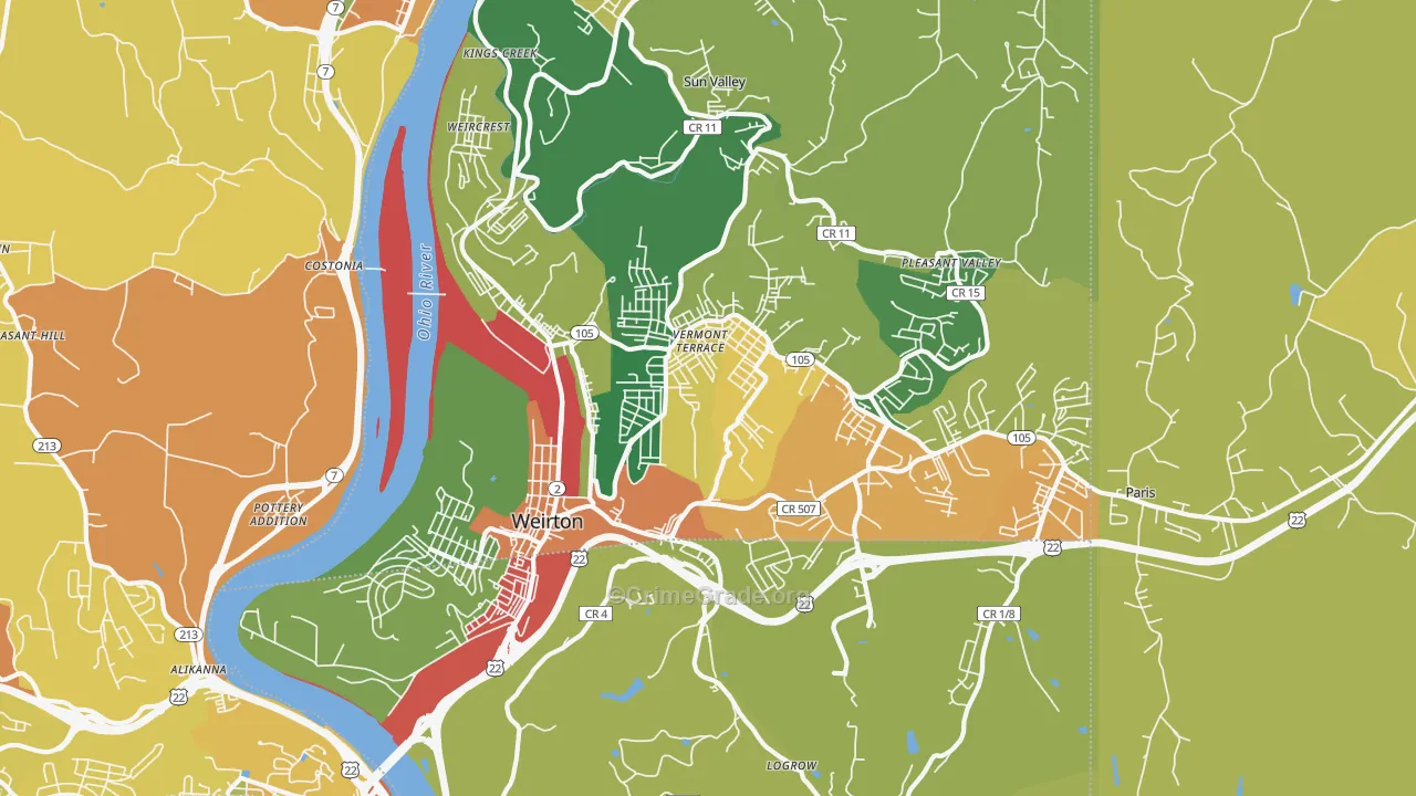 Weirton, WV Map of Theft Rates