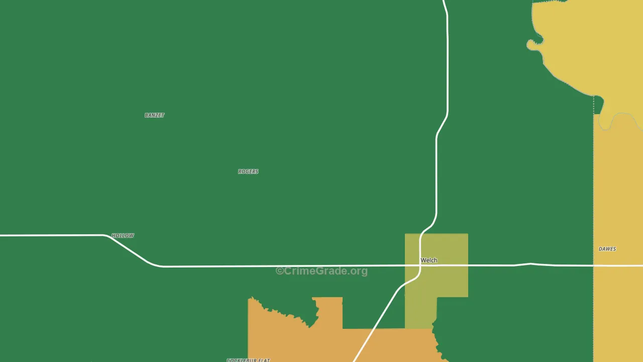 Welch, OK Map of Theft Rates