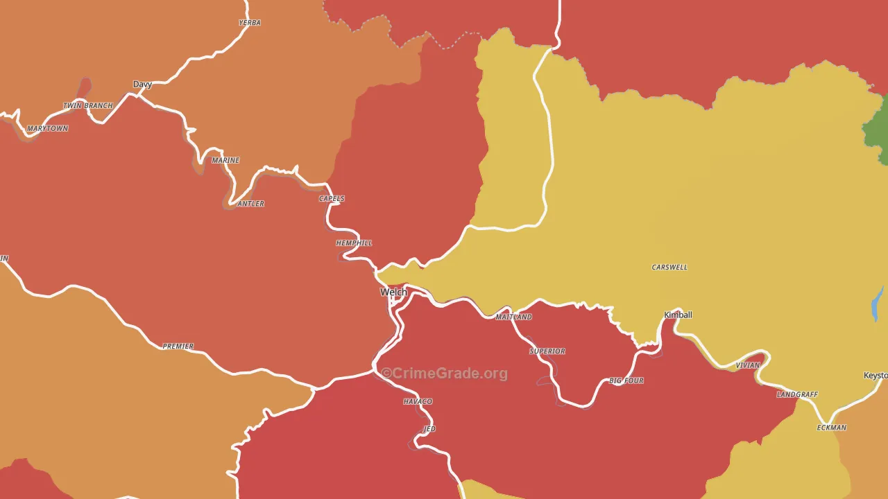 Welch, WV Map of Theft Rates