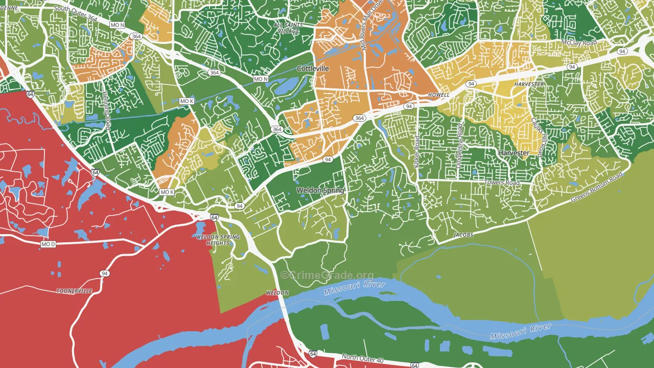 Weldon Spring, MO Map of Theft Rates