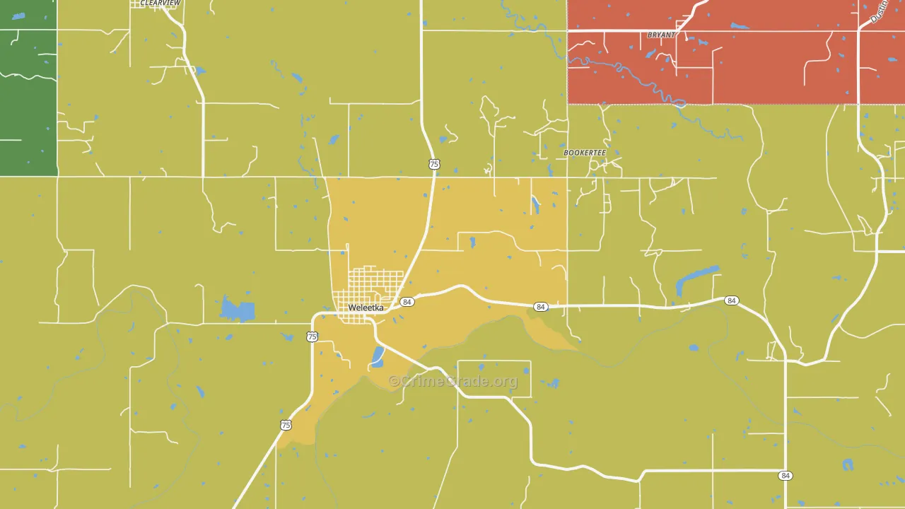 Weleetka, OK Map of Theft Rates