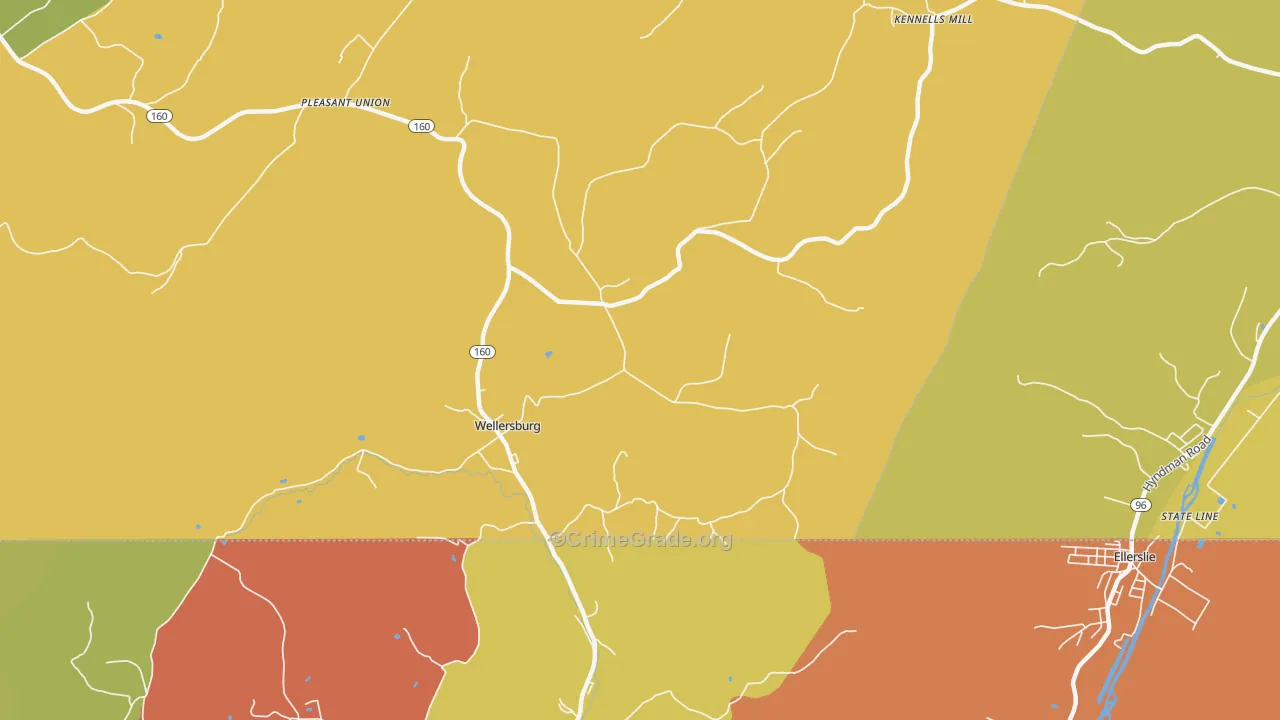 Wellersburg, PA Map of Theft Rates