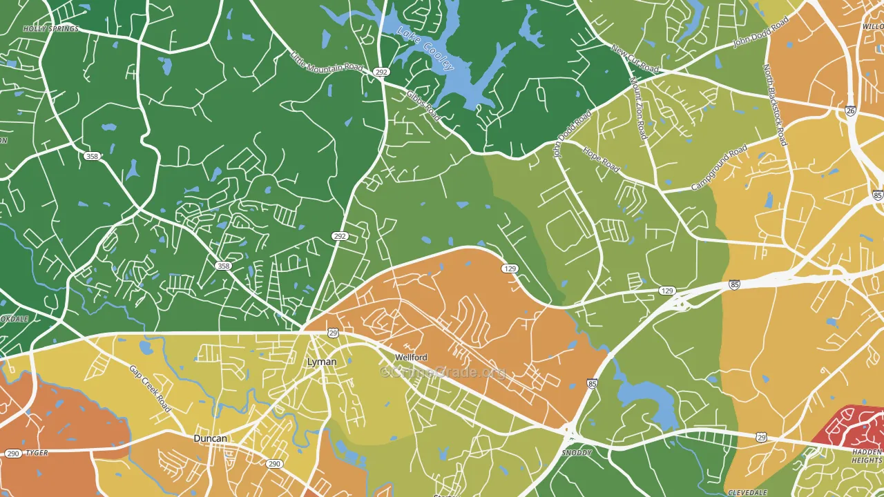 Wellford, SC Map of Theft Rates