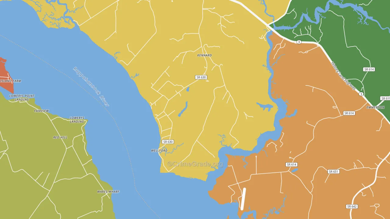 Wellford, VA Map of Theft Rates