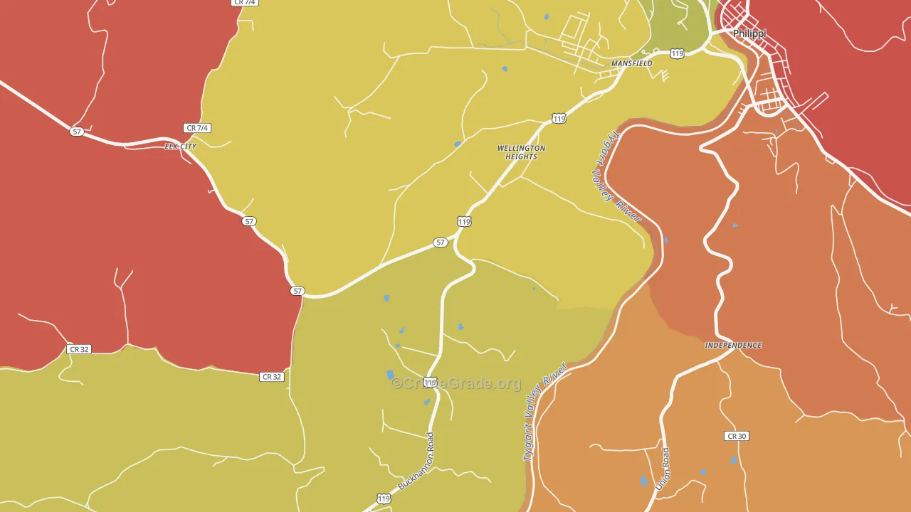 Wellington Heights, WV Map of Theft Rates