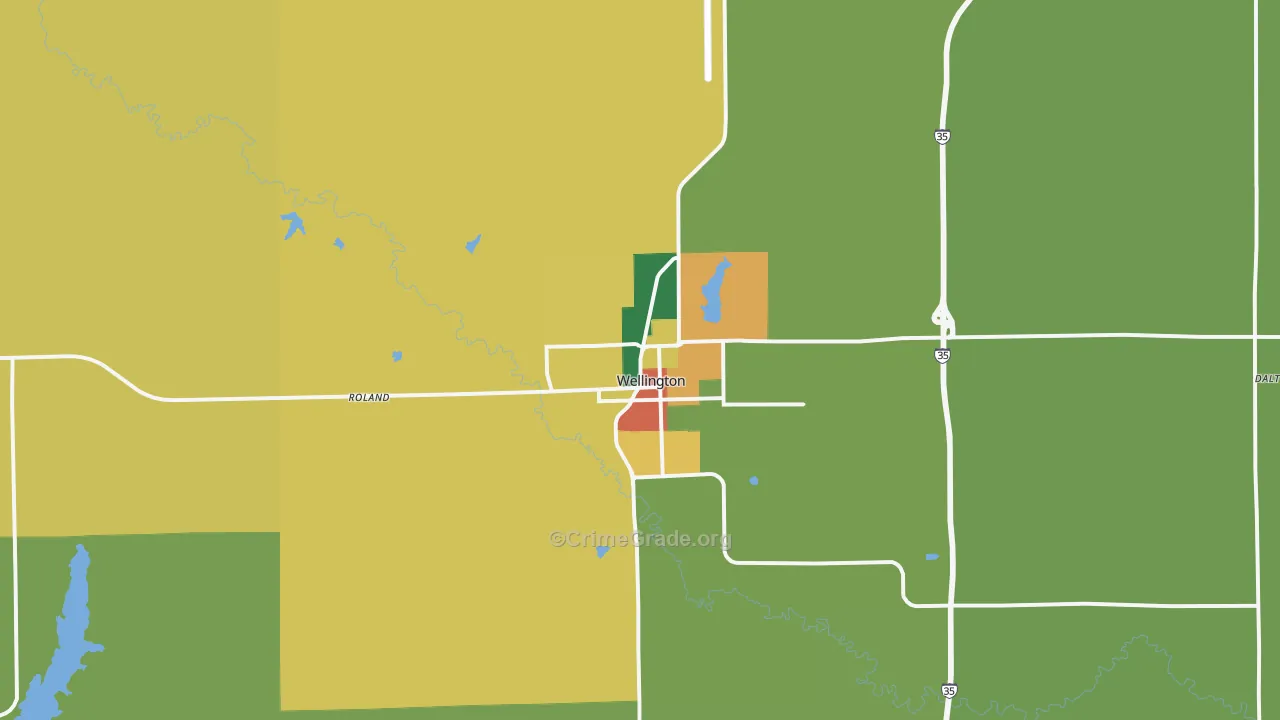 Wellington, KS Map of Theft Rates
