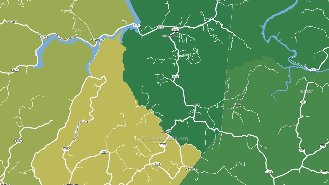 Wellington, KY Map of Theft Rates