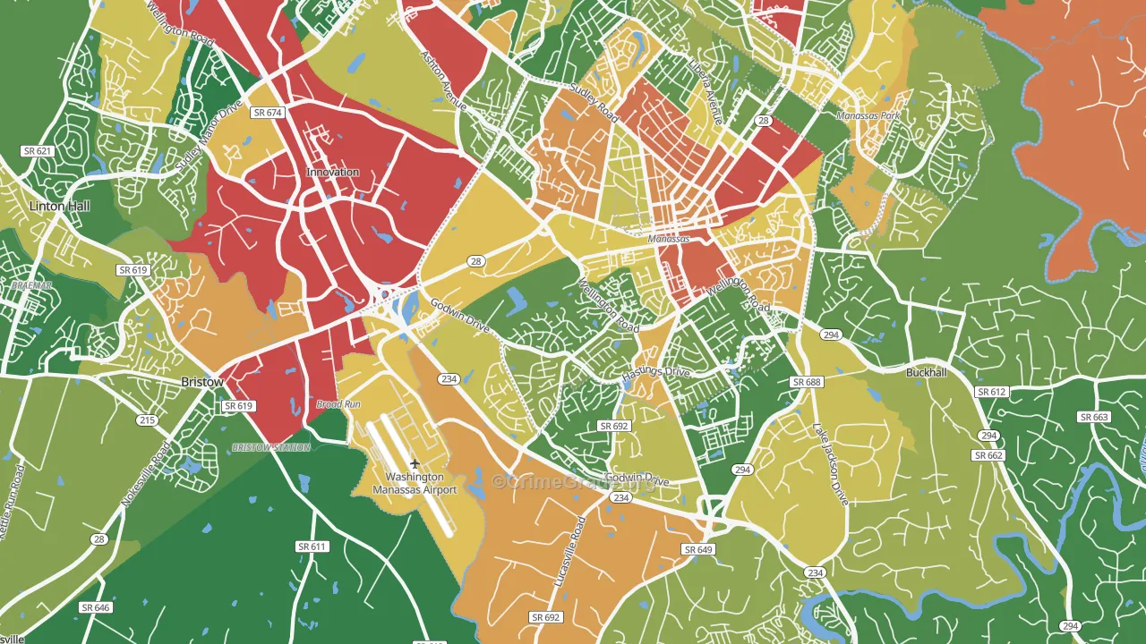 Wellington, Manassas, VA Map of Theft Rates