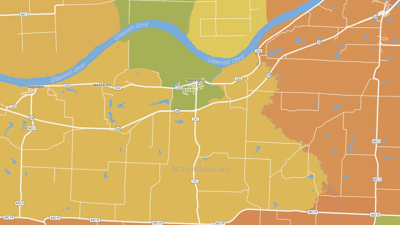Wellington, MO Map of Theft Rates
