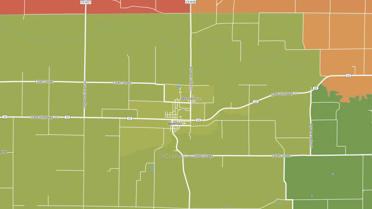 Wellman, IA Map of Theft Rates