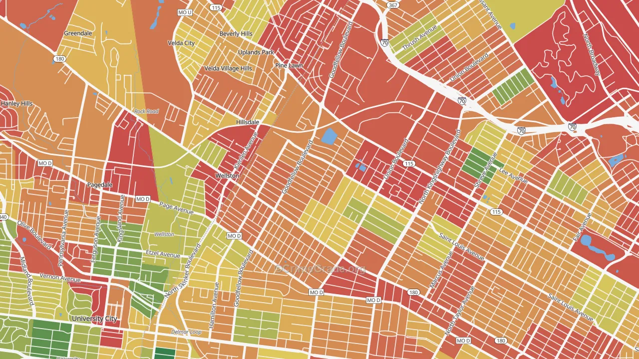 Wells-Goodfellow, St. Louis, MO Map of Theft Rates