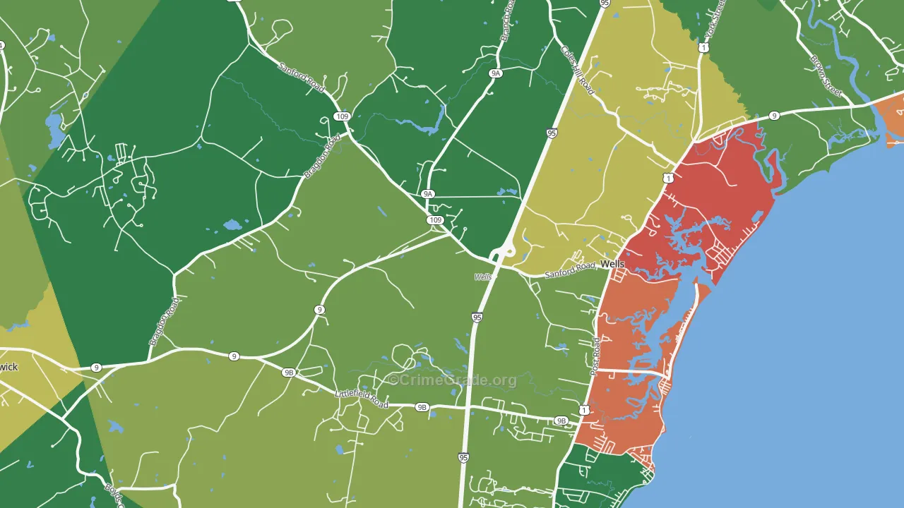 Wells, ME Map of Theft Rates