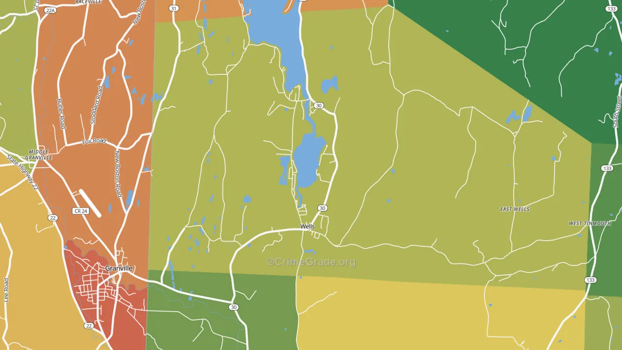 Wells, VT Map of Theft Rates