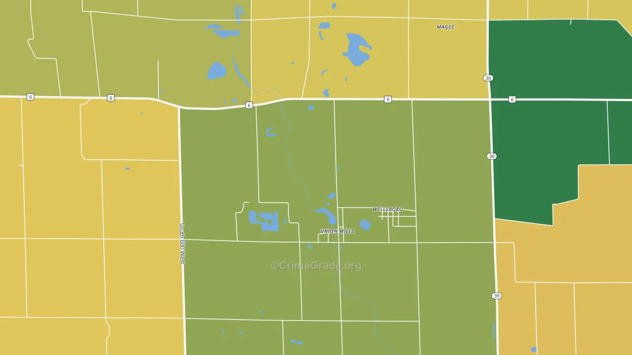 Wellsboro, IN Map of Theft Rates