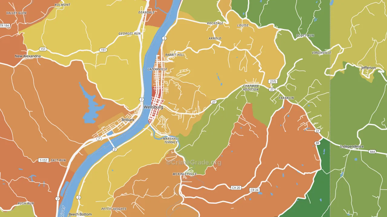 Wellsburg, WV Map of Theft Rates
