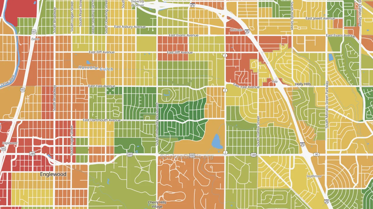 Wellshire, Denver, CO Map of Theft Rates