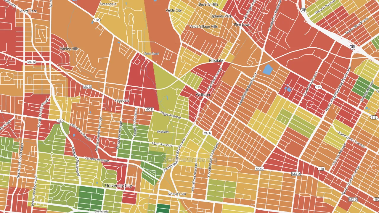 Wellston, MO Map of Theft Rates