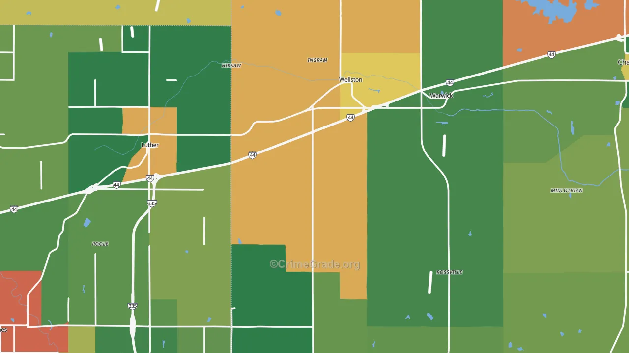 Wellston, OK Map of Theft Rates