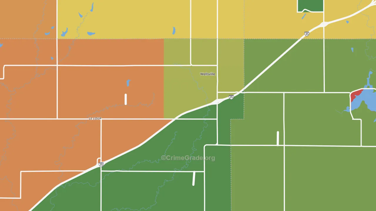 Wellsville, KS Map of Theft Rates