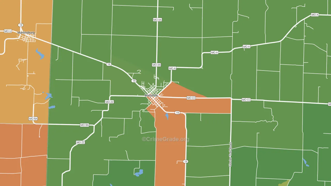 Wellsville, MO Map of Theft Rates