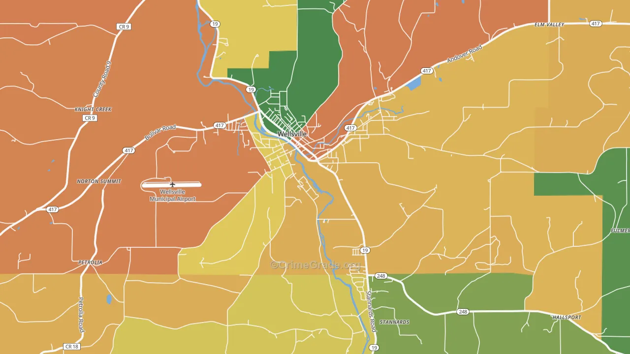 Wellsville, NY Map of Theft Rates