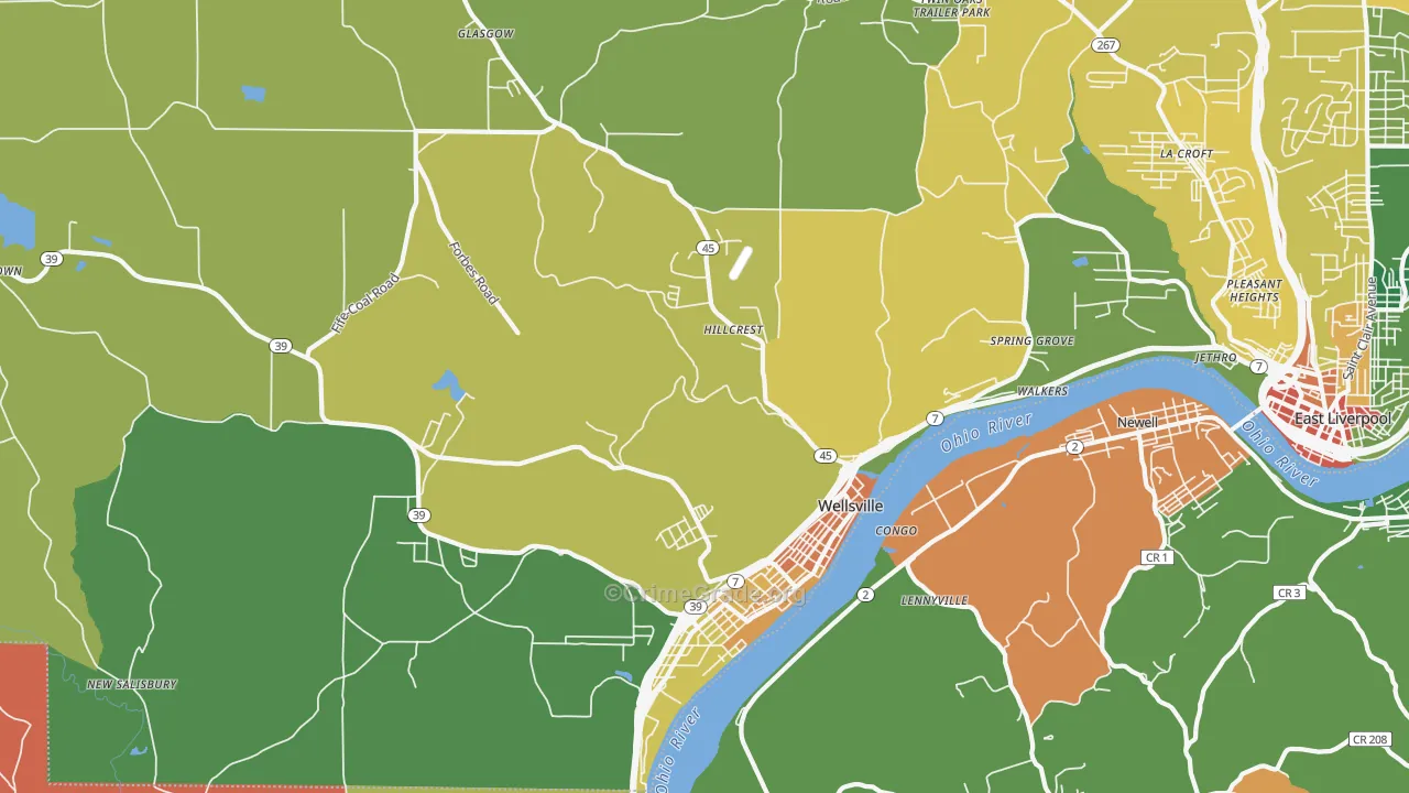 Wellsville, OH Map of Theft Rates