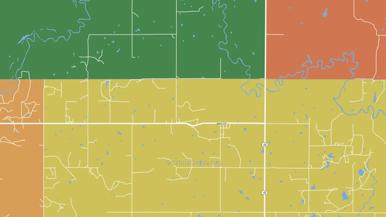 Welty, OK Map of Theft Rates