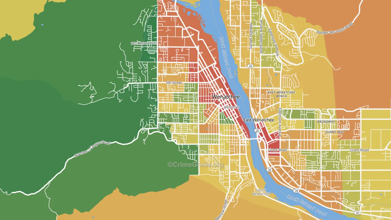 Wenatchee, WA Map of Theft Rates
