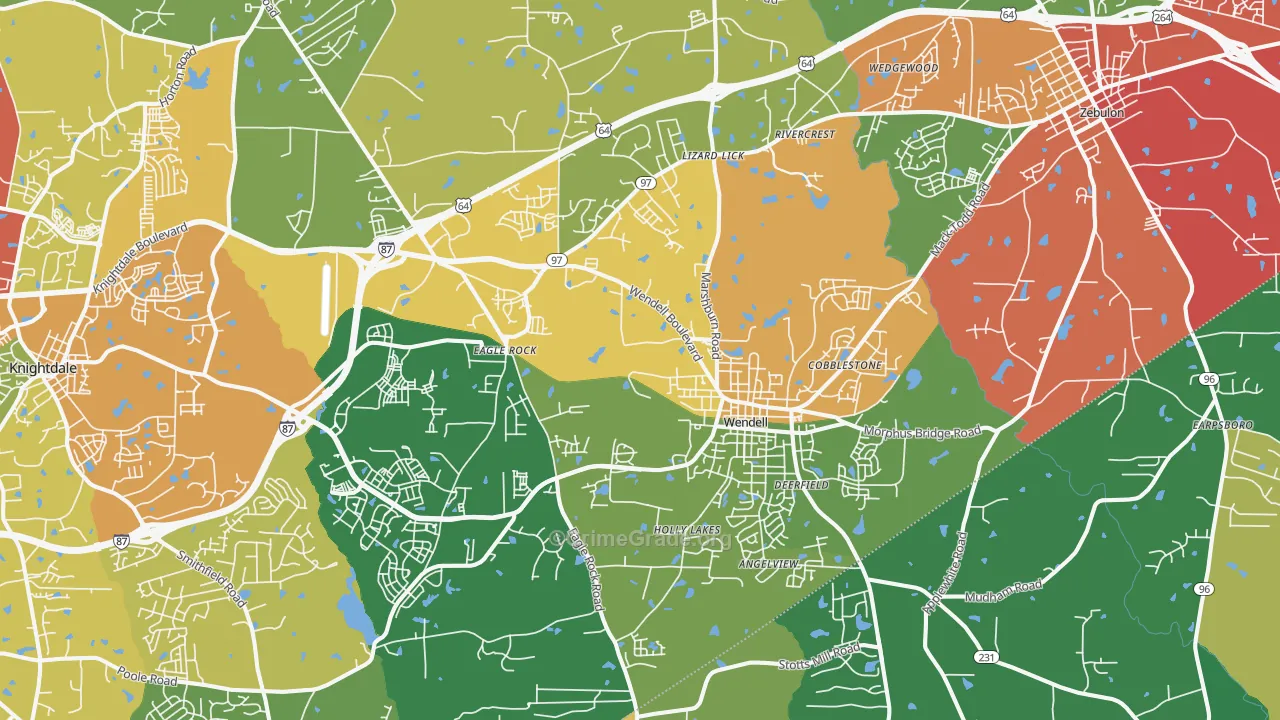 Wendell, NC Map of Theft Rates