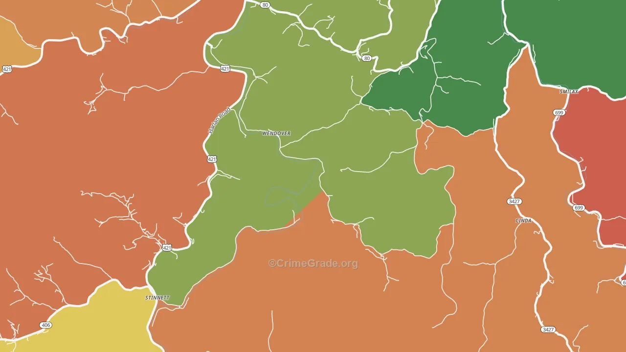 Wendover, KY Map of Theft Rates
