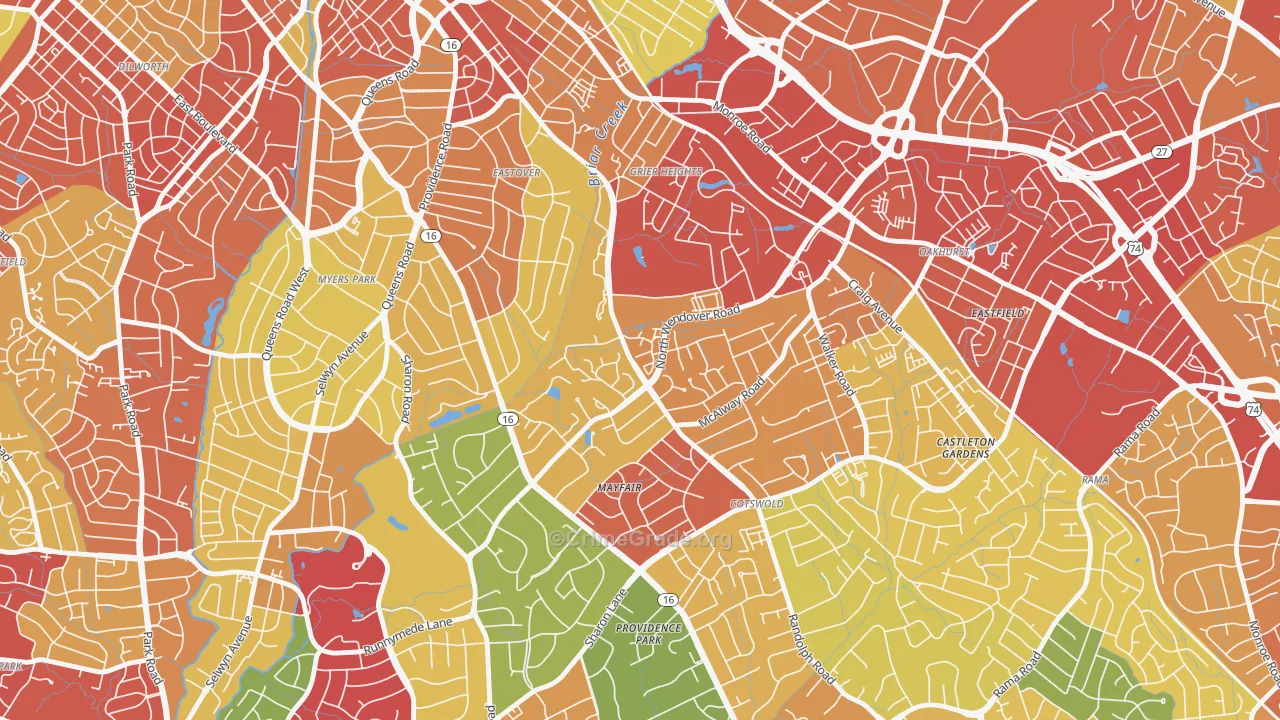 Wendover-Sedgewood, Charlotte, NC Map of Theft Rates