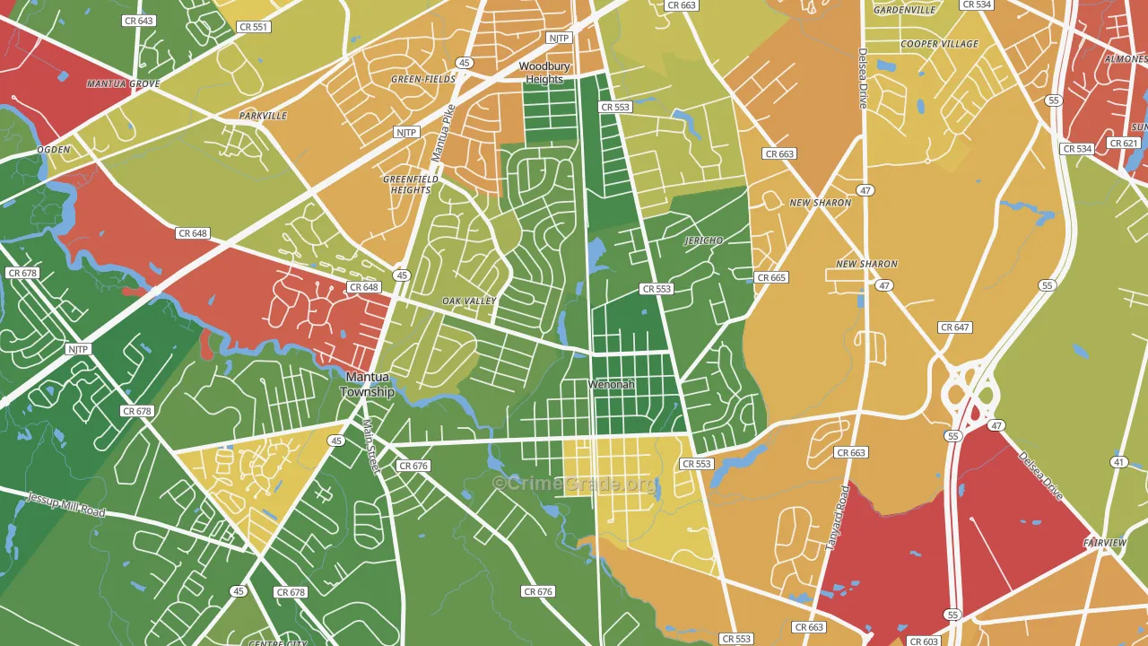 Wenonah, NJ Map of Theft Rates
