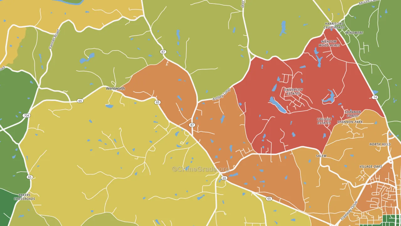 Wentworth, NC Map of Theft Rates