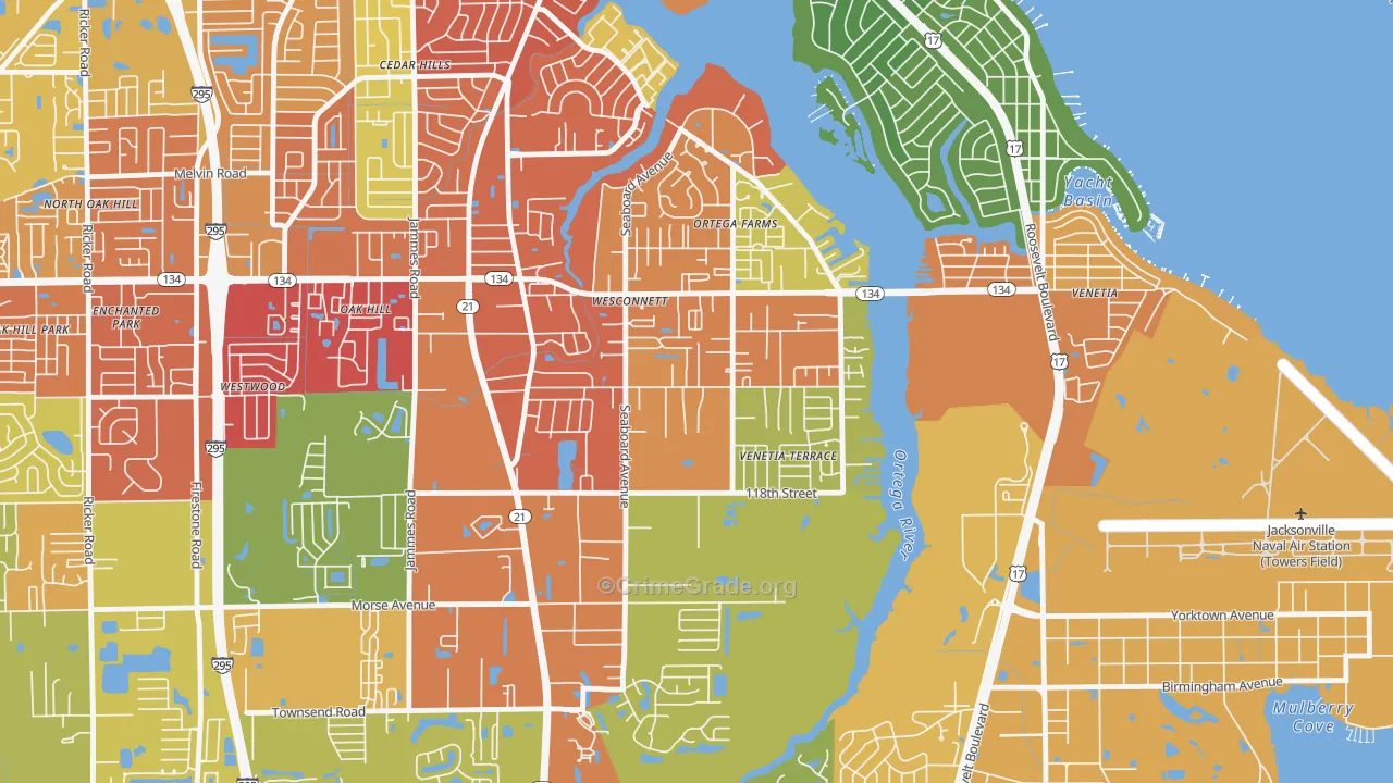 Wesconnett, Jacksonville, FL Map of Theft Rates