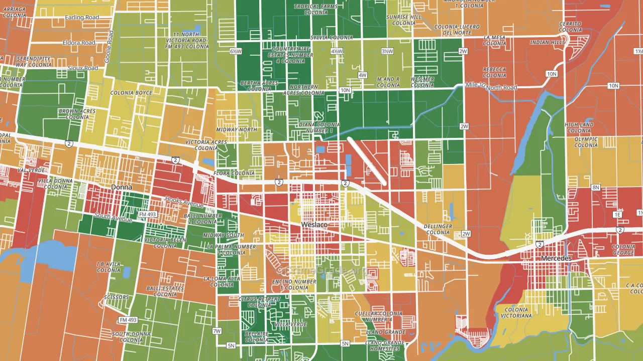 Weslaco, TX Map of Theft Rates
